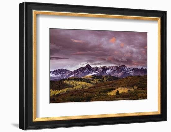 Autumn, aspen trees and Sneffels Range at sunset, Mount Sneffels Wilderness. Colorado-Adam Jones-Framed Photographic Print