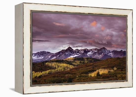 Autumn, aspen trees and Sneffels Range at sunset, Mount Sneffels Wilderness. Colorado-Adam Jones-Framed Premier Image Canvas