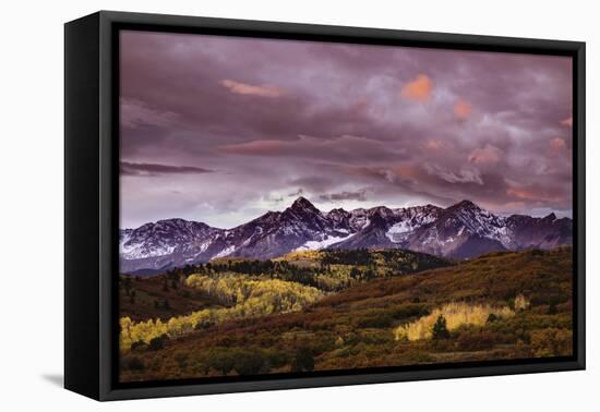 Autumn, aspen trees and Sneffels Range at sunset, Mount Sneffels Wilderness. Colorado-Adam Jones-Framed Premier Image Canvas