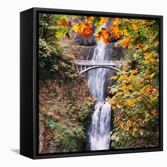 Autumn at Multnomah Falls, Square, Hood River, Columbia River Gorge, Oregon-Vincent James-Framed Premier Image Canvas