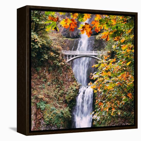 Autumn at Multnomah Falls, Square, Hood River, Columbia River Gorge, Oregon-Vincent James-Framed Premier Image Canvas