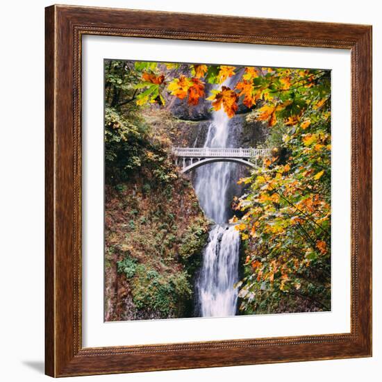 Autumn at Multnomah Falls, Square, Hood River, Columbia River Gorge, Oregon-Vincent James-Framed Photographic Print