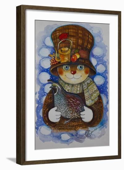 Autumn Cat with Quail-Oxana Zaika-Framed Giclee Print