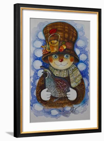 Autumn Cat with Quail-Oxana Zaika-Framed Giclee Print