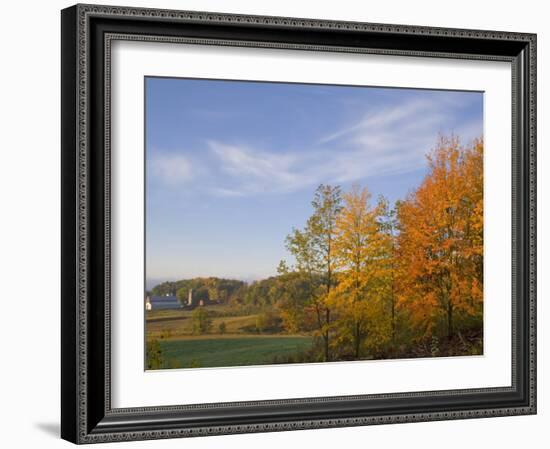 Autumn Colors accent farm buildings near Chippewa Falls, Wisconsin, USA-Chuck Haney-Framed Photographic Print