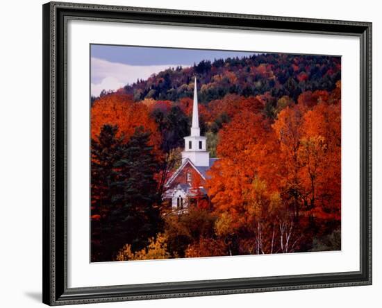 Autumn Colors and First Baptist Church of South Londonderry, Vermont, USA-Charles Sleicher-Framed Photographic Print