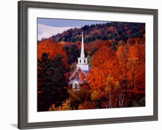 Autumn Colors and First Baptist Church of South Londonderry, Vermont, USA-Charles Sleicher-Framed Photographic Print