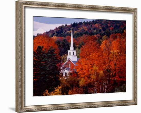 Autumn Colors and First Baptist Church of South Londonderry, Vermont, USA-Charles Sleicher-Framed Photographic Print