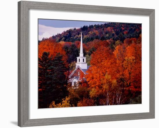 Autumn Colors and First Baptist Church of South Londonderry, Vermont, USA-Charles Sleicher-Framed Photographic Print