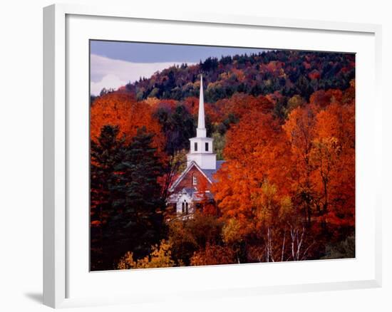 Autumn Colors and First Baptist Church of South Londonderry, Vermont, USA-Charles Sleicher-Framed Photographic Print