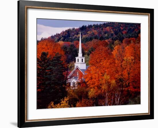 Autumn Colors and First Baptist Church of South Londonderry, Vermont, USA-Charles Sleicher-Framed Photographic Print