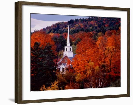 Autumn Colors and First Baptist Church of South Londonderry, Vermont, USA-Charles Sleicher-Framed Photographic Print