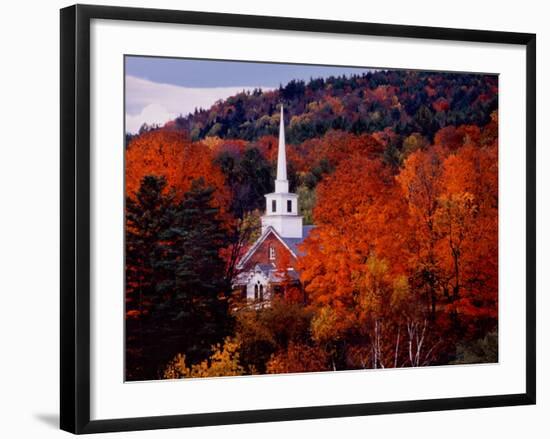 Autumn Colors and First Baptist Church of South Londonderry, Vermont, USA-Charles Sleicher-Framed Photographic Print