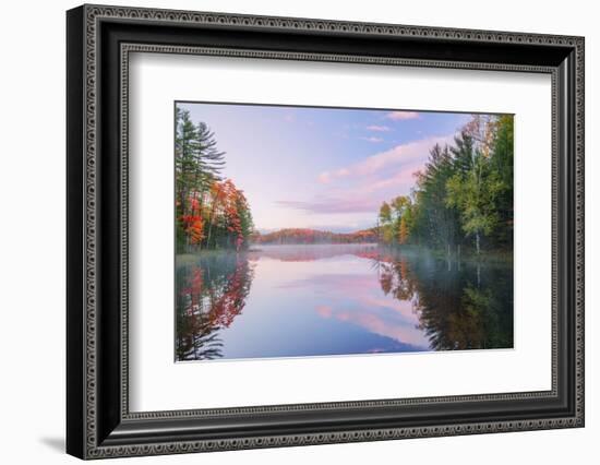 Autumn colors and mist on Council Lake at sunrise, Hiawatha National Forest, Michigan.-Adam Jones-Framed Photographic Print