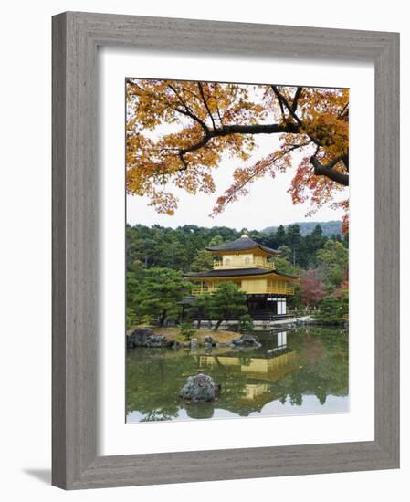 Autumn Colour Leaves, Golden Temple, Kinkaku Ji (Kinkakuji), Dating from 1397, Kyoto, Japan, Asia-Christian Kober-Framed Photographic Print