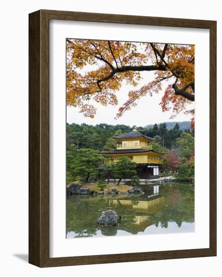 Autumn Colour Leaves, Golden Temple, Kinkaku Ji (Kinkakuji), Dating from 1397, Kyoto, Japan, Asia-Christian Kober-Framed Photographic Print