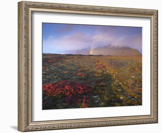 Autumn Colours and Rainbow over Illuklettar Near Skaftafellsjokull Glacier Seen in the Distance-Patrick Dieudonne-Framed Photographic Print