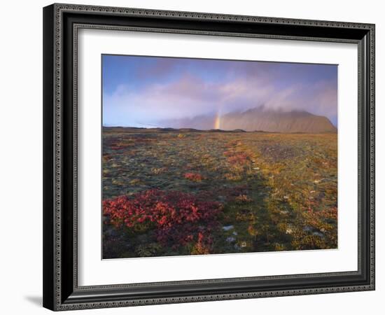 Autumn Colours and Rainbow over Illuklettar Near Skaftafellsjokull Glacier Seen in the Distance-Patrick Dieudonne-Framed Photographic Print