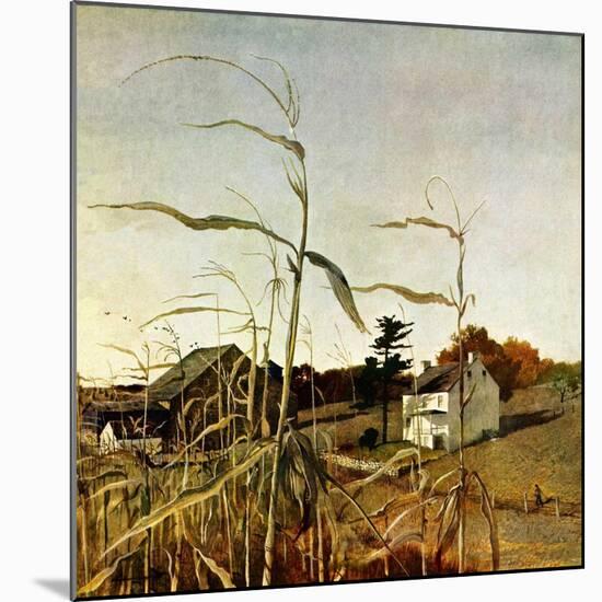 "Autumn Cornfield,"October 1, 1950-Andrew Wyeth-Mounted Giclee Print