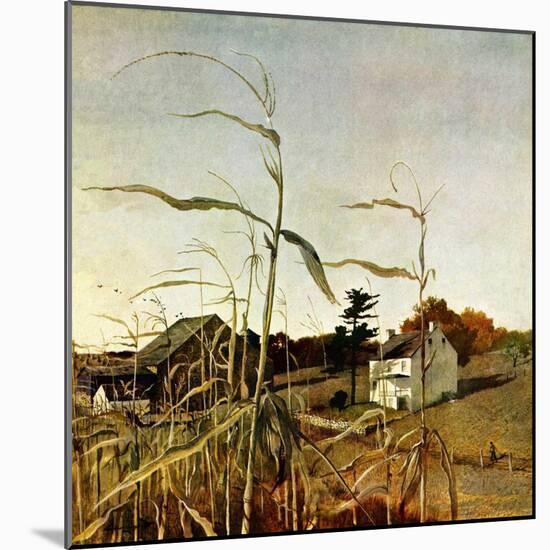 "Autumn Cornfield,"October 1, 1950-Andrew Wyeth-Mounted Giclee Print