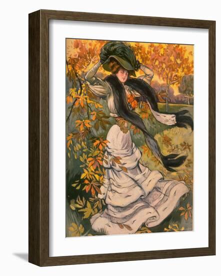 Autumn Cover of French Periodical Les Modes Showing Fashionable Woman Alone in Park-Felix Fournery-Framed Photographic Print