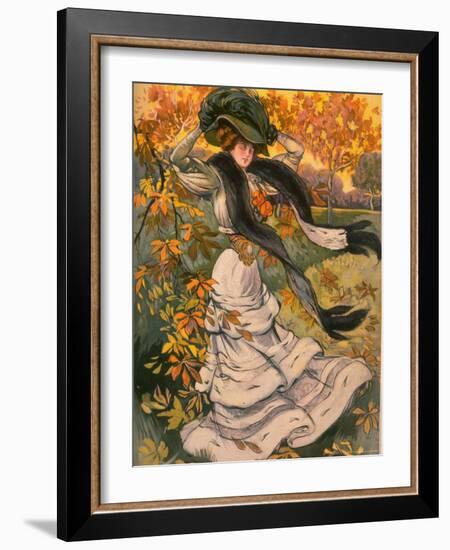 Autumn Cover of French Periodical Les Modes Showing Fashionable Woman Alone in Park-Felix Fournery-Framed Photographic Print