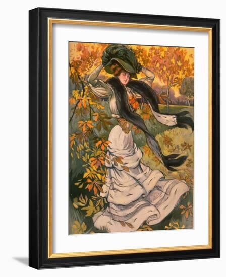 Autumn Cover of French Periodical Les Modes Showing Fashionable Woman Alone in Park-Felix Fournery-Framed Photographic Print