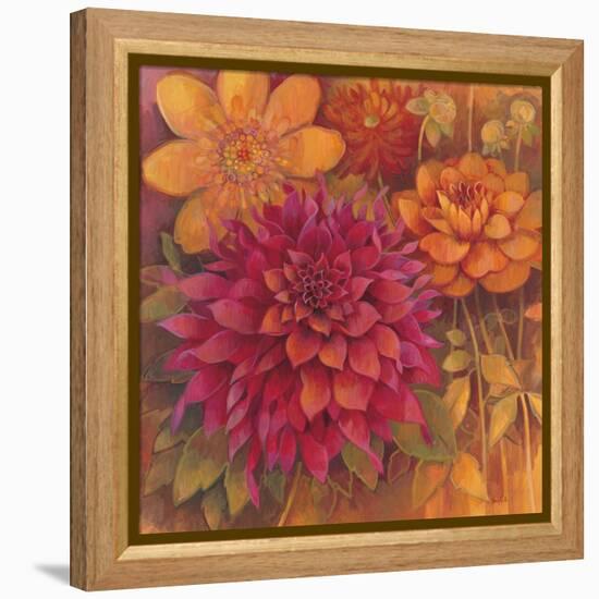 Autumn Dahlias 1-Vera Hills-Framed Stretched Canvas