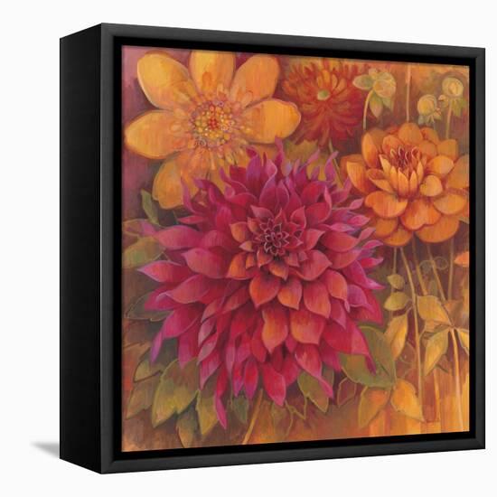 Autumn Dahlias 1-Vera Hills-Framed Stretched Canvas