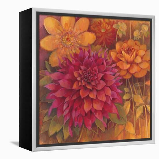 Autumn Dahlias 1-Vera Hills-Framed Stretched Canvas