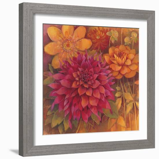 Autumn Dahlias 1-Vera Hills-Framed Art Print