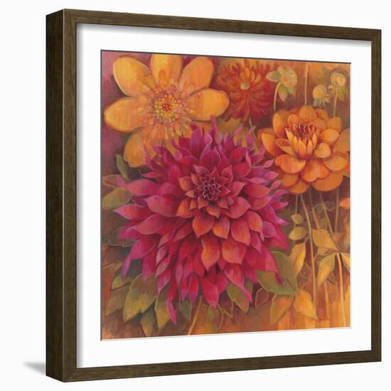 Autumn Dahlias 1-Vera Hills-Framed Art Print