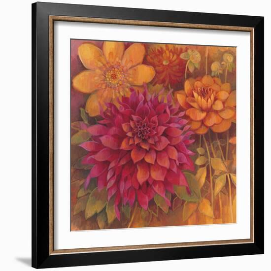 Autumn Dahlias 1-Vera Hills-Framed Art Print