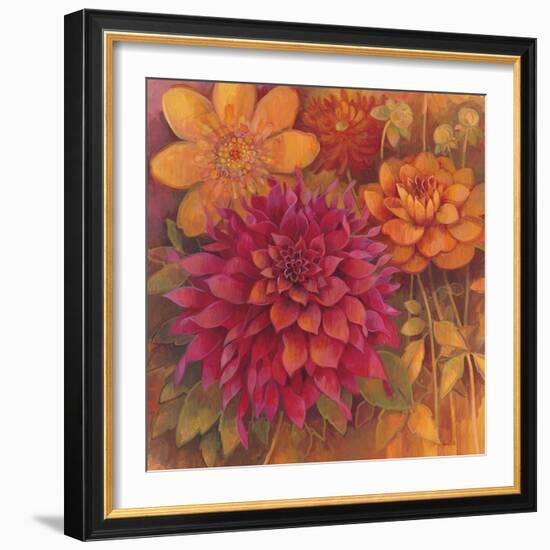 Autumn Dahlias 1-Vera Hills-Framed Art Print