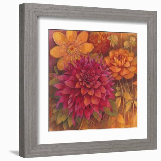 Autumn Dahlias 1-Vera Hills-Framed Art Print