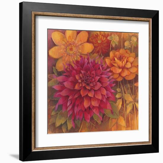 Autumn Dahlias 1-Vera Hills-Framed Art Print