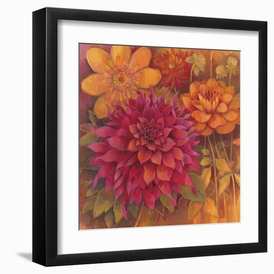 Autumn Dahlias 1-Vera Hills-Framed Art Print