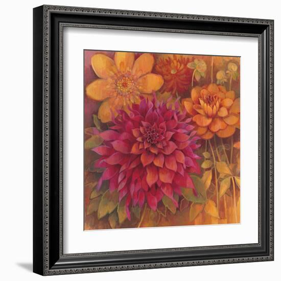 Autumn Dahlias 1-Vera Hills-Framed Art Print