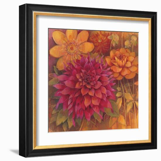 Autumn Dahlias 1-Vera Hills-Framed Art Print