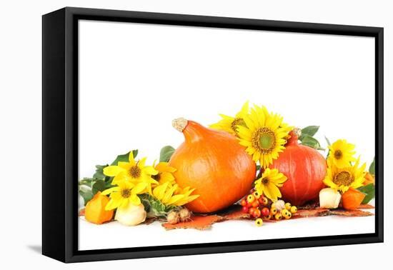 Autumn Decoration with Sunflowers and Hokkaido Pumpkins-IngridHS-Framed Premier Image Canvas