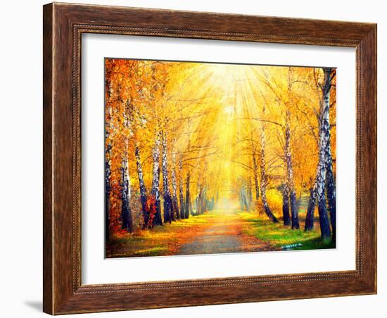 Autumn. Fall. Autumnal Park. Autumn Trees and Leaves in Sun Rays. Beautiful Autumn Scene-Subbotina Anna-Framed Photographic Print