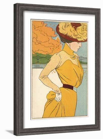 Autumn Fashion Postcard by Henri Meunier-null-Framed Giclee Print