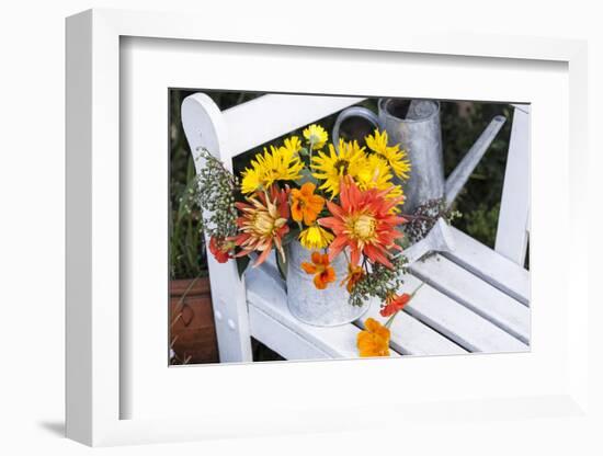 Autumn Flowers on Garden Bench-Andrea Haase-Framed Photographic Print