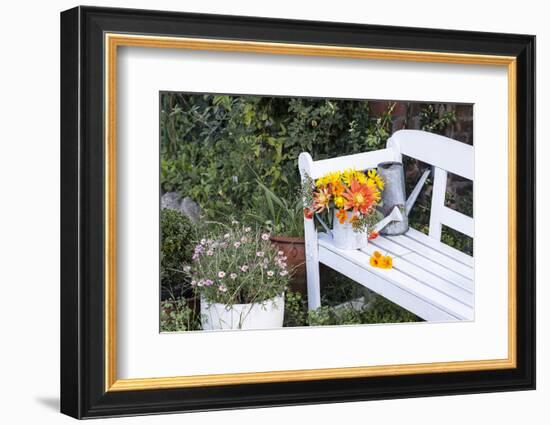 Autumn Flowers on Garden Bench-Andrea Haase-Framed Photographic Print