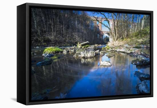 Autumn Foliage in a Stream Course, Magpie's Valley Bridge, Saxony, Germany-Falk Hermann-Framed Premier Image Canvas