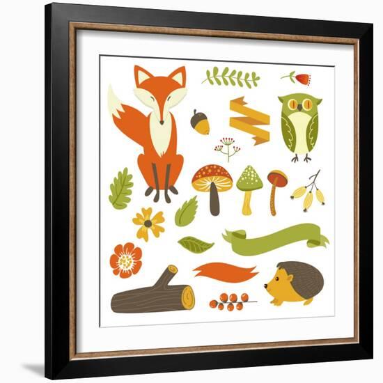 Autumn Forest, Woodland Animals, Flowers and Ribbons-Alisa Foytik-Framed Art Print