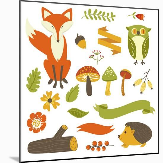 Autumn Forest, Woodland Animals, Flowers and Ribbons-Alisa Foytik-Mounted Art Print