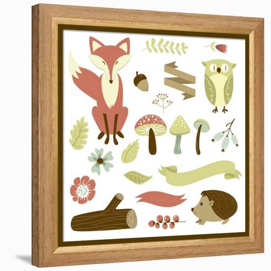 Autumn Forest, Woodland Animals, Flowers and Ribbons-Alisa Foytik-Framed Stretched Canvas