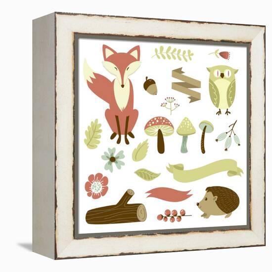 Autumn Forest, Woodland Animals, Flowers and Ribbons-Alisa Foytik-Framed Stretched Canvas