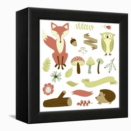 Autumn Forest, Woodland Animals, Flowers and Ribbons-Alisa Foytik-Framed Stretched Canvas